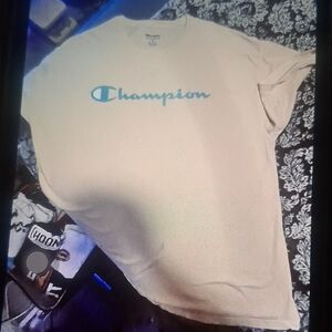 Champion Cream Tee with Blue Logo